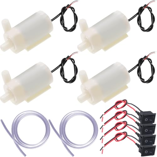 JYUDAUFU 4 Stück DC 3–5 V Mini-Wasserpumpe, Mikro-Amphibien-Tauchmotor mit flexiblem Wasserrohr (1 m), Schalter, für Aquarien/Fischtank/Teichbrunnen/Hydrokulturgarten (4 weiß)