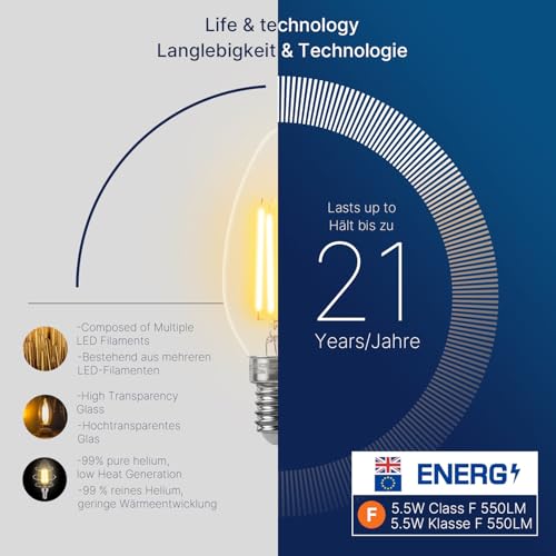 Dimmbare E14 LED Kerzenlampe für Kronleuchter, 5.5W, Warmweiß