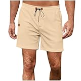 Shorts für Herren, Baumwoll-Leinen-Shorts, hochwertig, einfarbig, kurz, elastische Taillentaschen, kurze lockere Passform, Freizeithose, Strand, Urlaub, Sporthose, Outdoor, Walking-Hose, atmungsaktiv