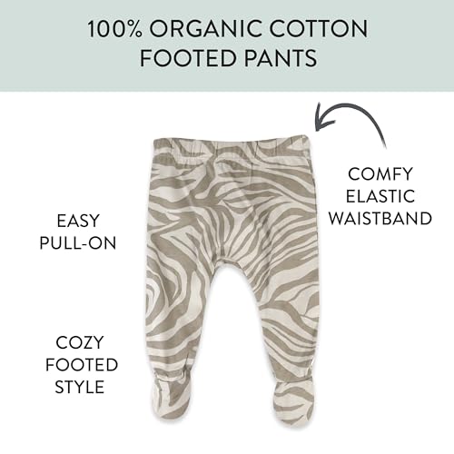 Image of HonestBaby Baby 3-Pack Footed Pants Roomy Fit Pull on Bottoms 100% Organic Cotton for Infant Baby Boys, Girls, Unisex