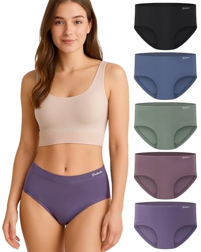 Gladbecke Womens Underwear Bamboo Rayon High Waisted Full Coverage Panties Soft Breathable Stretchy Comfort Briefs 5 Pack