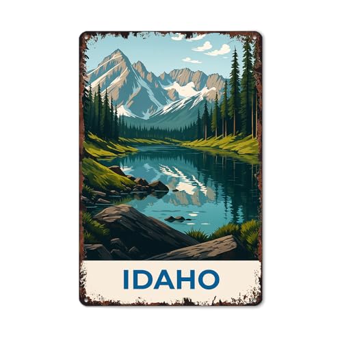 KERUNSM Idaho - Sawtooth Mountains, Forest Funny Metal Tin Signs 8x12 Inch Aluminum Vintage Poster-For Living Bathroom Room Kitchen Bedroom Patio Wall Decor