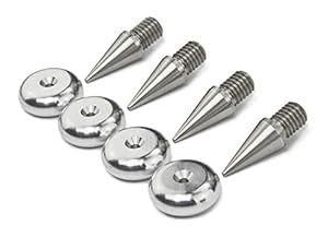 PrecisionGeek – M6 Speaker Spikes and Pads Set, Stainless Steel Spikes Ø10 mm Cone with Ø20 mm Aluminium Round Pads, Vibration Dampers for HiFi Speakers, Subwoofers, Cabinets and Soundbars – 4+4