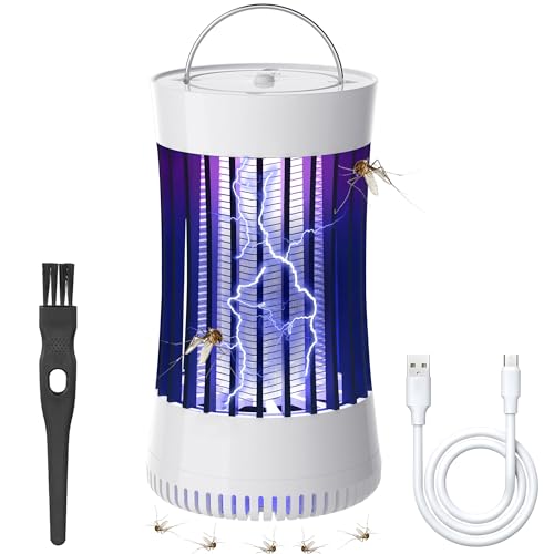 Phosooy 2-in-1 Indoor Electric Bug Zapper with Fan, Chargeable 1500V High Voltage Mosquitoes Killer with Hanger, Small Fly Insects Lamp Trap Catching Moth Gnat Fruit Flies, White