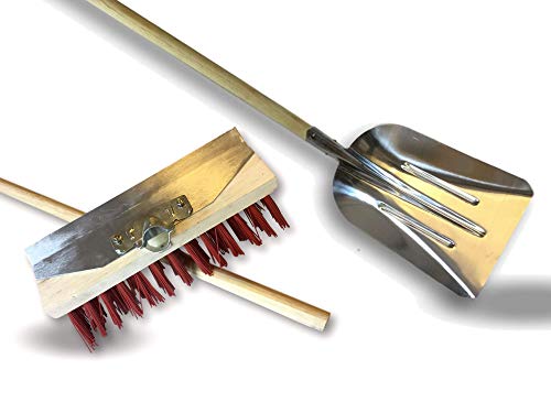 Balai de cantonnier avec racloir métallique Pelle aluminium | Balai 32 cm | Piste Extérieur | Garnissage PVC rouge | Semelle bois | Douille métal boulonnée Ø 28 mm | Manche 1,40 m | Kibros 2630BRMPL