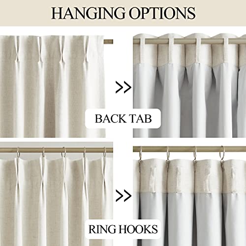Vision Home Natural Pinch Pleated Full Blackout Curtains Linen Blended Room Darkening Window Curtains 84 Inch For Living Room Bedroom Thermal Insulated Pinch Pleat Drapes With Hooks 2 Panel 40"Wx84"L #TOP3