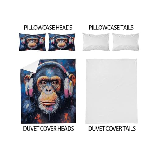 Linge de lit microfibre singe imprimé 3D avec zip pratique - 4