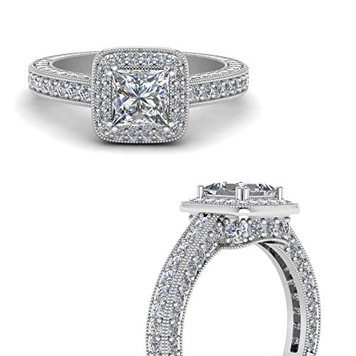 Anillos de compromiso de halo vintage plata esterlina corte princesa joyas de mujer tallas 47-70 5