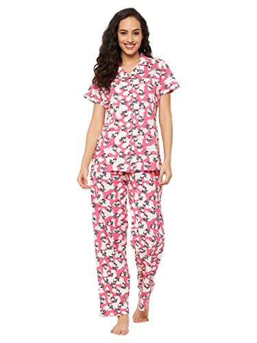 Image of Clovia Women's Cotton Pretty Florals Button Me Up Shirt & Pyjama