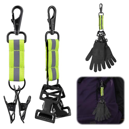 Nadisean 2 Piezas Guante Clip de Bombero Kit, Doble Colgar Guantes Clip con Metal, Porta Guantes de Trabajo Reflectante, Sujetador de Pinza de Seguridad para Trabajos En El Sitio, MáScaras, Toallas