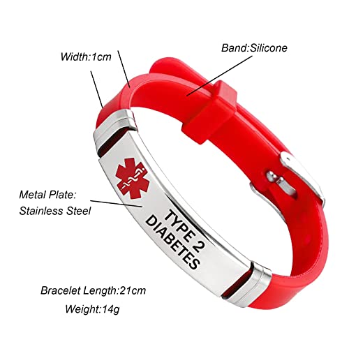 Yqslin Silicone Medical Alert Bracelet Pacemaker Name Adjustable Sport Medical Id Identification Bracelet For Men Women Kids Stainless Steel Rubber, Clear,Red (Yq-By-Br025-R-Pacemaker) #TOP2