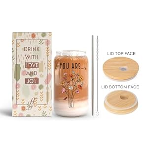 Fancyfams 16 oz Glass Drinking Cup with Bamboo Lid, and Straw, Women of the Bible Drink Cup, Christian, Religious, Mothers Day, Birthday Gifts for Women, Affirmation, Jesus Coffee Jar (You Are) Fancyfams 16 oz Glass Drinking Cup with Bamboo Lid and Straw Women of the Bible Drink Cup Christian Religious Mothers Day Birthday Gifts for Women Affirmation Jesus Coffee Jar You Are