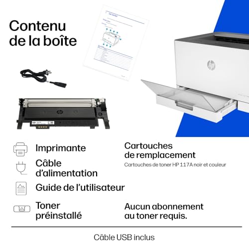 HP Color LaserJet 150nw, 4ZB95A, Imprimante monofonction A4, Impression recto verso manuelle, 18 ppm, USB, Wi-Fi, Écran LCD, Blanche