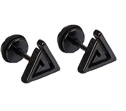 OOMPH Jewellery Pair of Black Maze Triangle Stainless Steel Stud Earrings For Men & Boys (EFQ1)