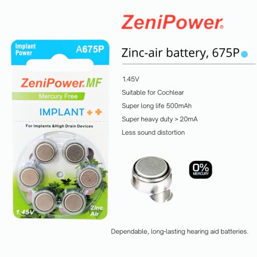 Zenipower Cochlear Implant Batteries Size A675P Zero Mercury (60 Batteries) #TOP1