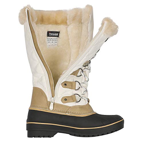 DREAM PAIRS DREAM PAIRS Women's DP Warm Faux Fur Lined Mid Calf Winter Snow Boots,Size 10,Beige/White,DP-AVALANCHE