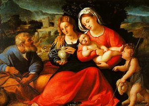 Peinture à l'huile de Vecchio Palma, tableau sur toile The Holy Family pour collectionneur
