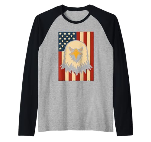 Patriotic American Eagle Bandera Orgullo Vintage USA Camiseta Manga Raglan