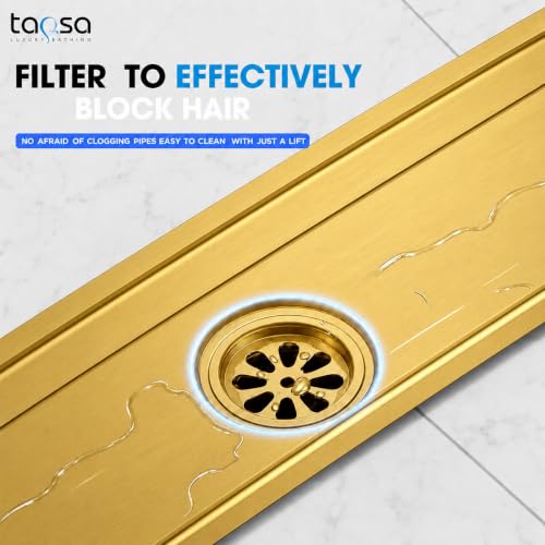 Image of Tapsa Tile Insert Floor Drain | 304 Stainless Steel | Invisible Shower Drain Channel | Shower Drain Channel | Water Drain Channel | with Cockroach Trap. (12X4, Gold Tile Insert Floor Drain 20 mm)