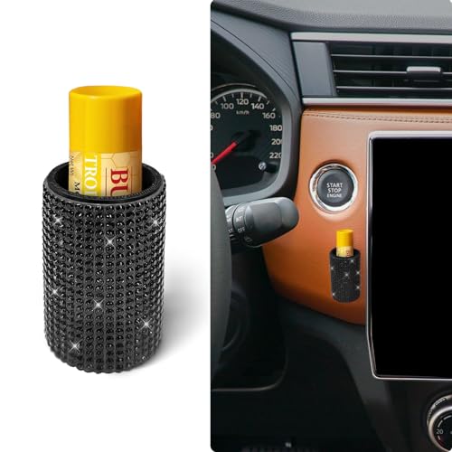 xbrtaia Upright Car Chapstick Holder Bling Insulating Lip Balm Holder Rhinestone Car Accessories for Women Interior Suitable for Most Vehicles. (Black)