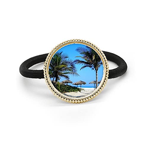 Bandeau caoutchouc et métal argenté gravé arbre océan bleu ciel, bijou de tête d'exception