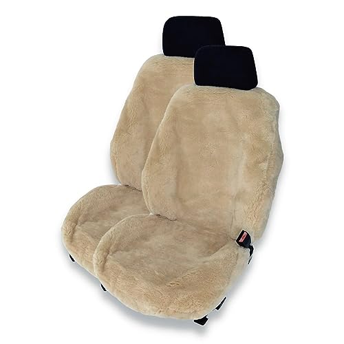 Preisvergleich Produktbild Leibersperger-Felle Autositzbezug / Autofell Premium aus hochwertigem Lammfell 2 Stück Universelle Passform Geeignet für alle Jahreszeiten Einfache Montage Lange Haltbarkeit (Beige)