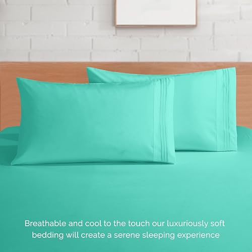 Elegant Comfort Luxurious 1500 Premium Hotel Quality Microfiber 4-Piece Sheet Set, 18-24 Inches Deep - Extra Deep Pocket Sheets - Ultra Soft 4PC Deep Pocket Sheets, Full, Paradise Teal