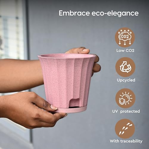 Image of Eha Earth Friendly Ace 5 inch Small Self Watering Pots for Indoor Plants | Set of 6 | Plant Pot Made with Bamboo Fibers | Table Top Planters for Home Decor, Flower Pot for Living Room | Multicolor