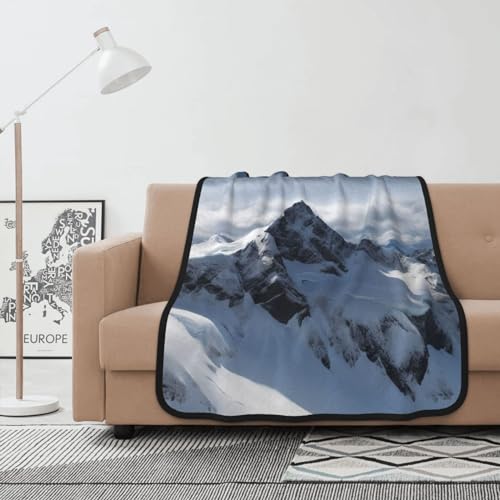 Couverture polaire montagne enneigée flanelle douce pour lit et canapé