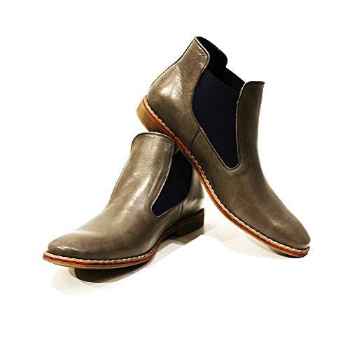 PeppeShoes Modello Basilio - EU 44 - US 11 - UK 10-29 cm - Handmade Italian Mens Color Gray Ankle Chelsea Boots - Cowhide Smooth Leather - Slip-On