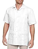 NE PEOPLE Men's Cuban Guayabera Shirt – Short Sleeve Button Down Classic Embroidered 4 Pockets Casual Top NEMT112 White 4XL