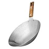 INOOMP Edelstahl Wokpfanne mit Holzgriff Glattem Boden für Gasherd Vielseitig zum Braten Kochen...