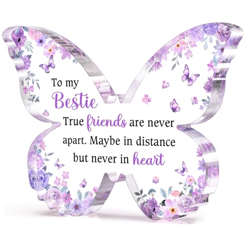 Glydein Best Friend Gift for Women, Unique Purple Butterfly Acrylic Plaque Desk Decor, Bestie Best...