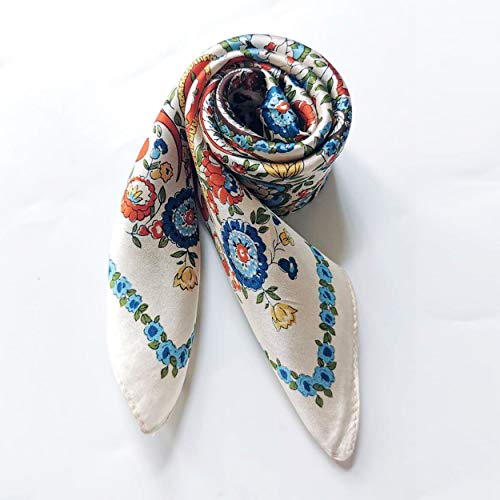 Meisee Pure Natural Mulberry Silk Scarfs Women Small Square Scarf 21" X 21" Breathable Lightweight Neckerchief Printed Headscarf (White Flower-10) #TOP1