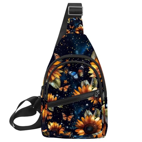 Mochila cruzada de mariposas y girasoles con correa ajustable para hombre y mujer