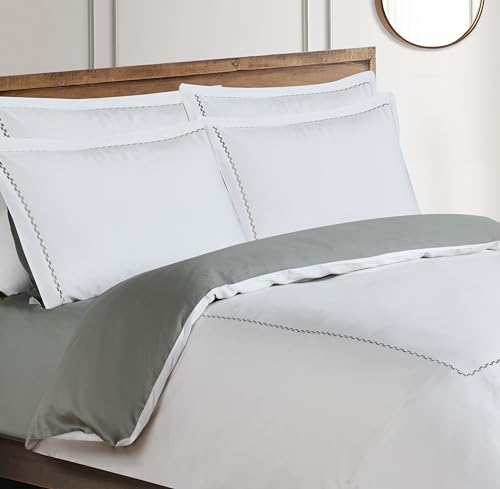 Majestic Giftware Madison Linen 8 Pcs Twin Size Bedding Set (BL53-T) | Normandy - Gray 400 TC Cotton Sateen Durable & Eashable | 2 Fitted Sheets, 2 Duvets, 4 Pillowcases - Noble Collection