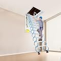 11 Steps Attic Ladder Pull Down System, 661 Ibs Wall Mounted Folding Loft Attic Stairs, Cold-Rolled Steel Retractable Loft Foldable Ladder with Armrests for Attics Garages Roofs (Blue+White)