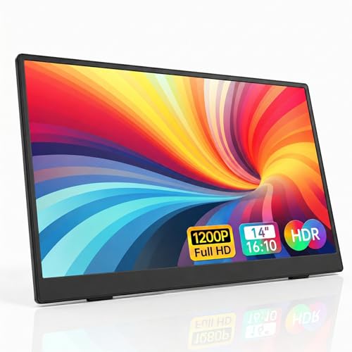 Image of Portable Monitor 14 Inch 1920x1200 16:10 IPS Laptop Screen Extender, HDR FreeSync USB-C HDMI Travel Monitor with Built-in Stand & Dual Speakers for Mac Laptop PC
