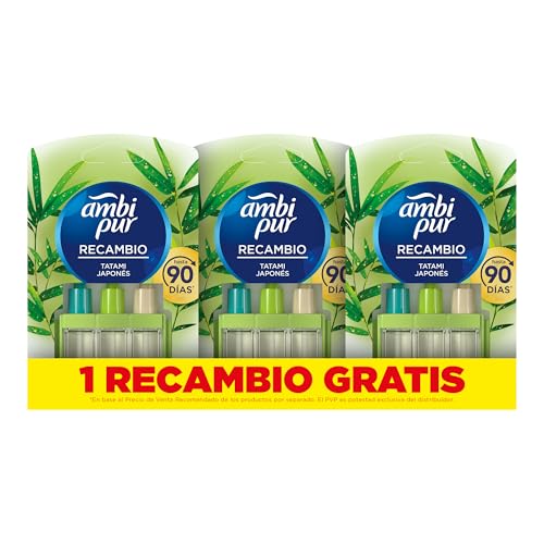 Ambipur 3Volution Tatami Japonés Recambio De Ambientador Eléctrico 20 ml, 3 Aromas Que Se Alternan Para Combatir Los Olores (Paquete de 3)