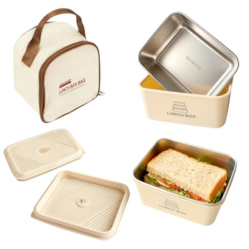 realexist 2 Pack Stainless Steel Bento Box,Leakproof 316 Stainless Steel Lunch Box, Stackable Metal Lunch Box with Insulated Bag - Ideal for Office & Outdoor