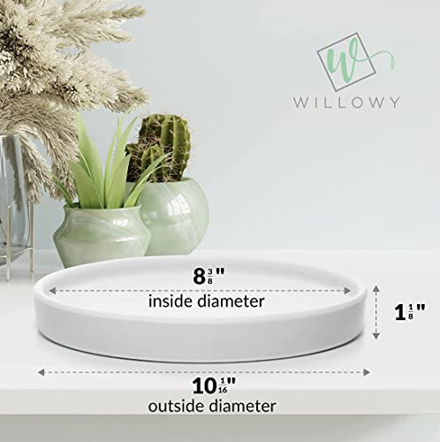 Willowy Matte White Ceramic Pot Saucer - Drainage Tray For 6, 7, 8, 9 Inch Planters + More Sizes #TOP2