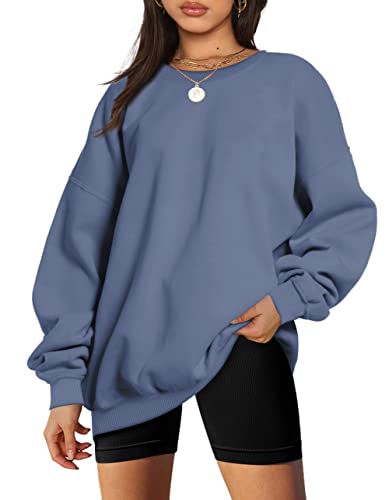 Efan Sweatshirts Hoodies For Women Oversized Sweaters Fall Outfits Clothes 2023 Crew Neck Pullover Tops Loose Comfy Winter Fashion Greyblue #TOP13