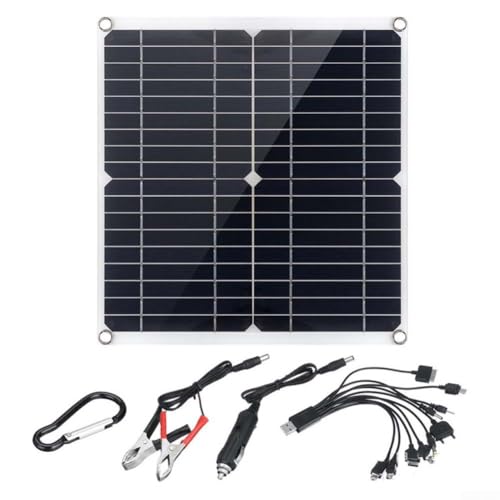 Rackumic Panel solar de 50 W de alta eficiencia de conversión, doble placa de carga USB para dispositivos de 12 V, coches, caravanas, camiones, barcos, camping, senderismo, cargador de energía