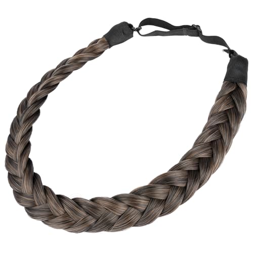 DIGUAN 2 Strands Synthetic Hair Braided Headband Classic Chunky Plaited Braids Elastic Stretch Hairpiece Women Girl Beauty accessory, 54g (Dark Brown)