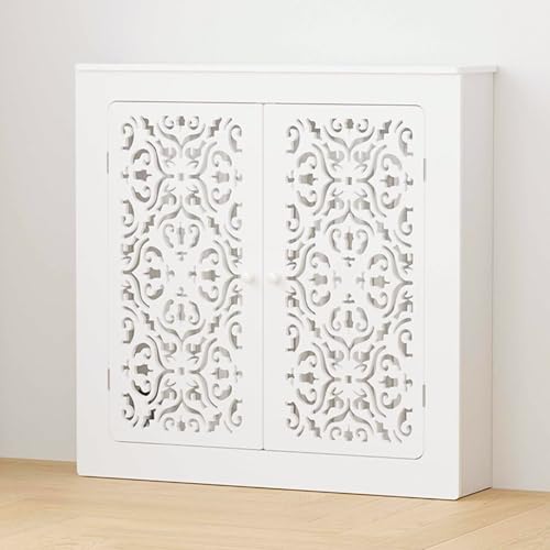 Cubierta de radiador grande para baño y armario de suelo blanco con estante de almacenamiento