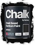 Hemway Chalk Based Furniture Paint, Jet Black 1L, Matt Finish Shabby Chic, Chalk Paint Furniture & Walls, Quick Dry & 1 Coat