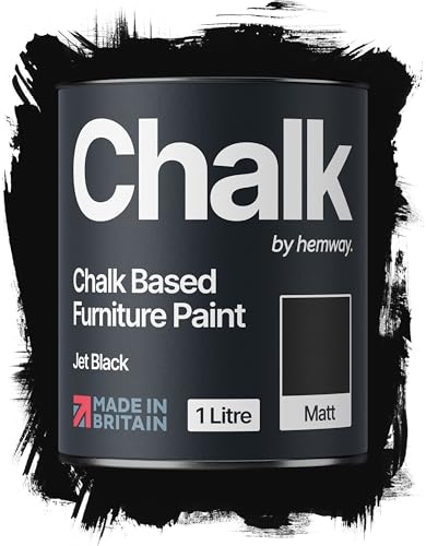 Chalk Based Furniture Paint, Jet Black 1L, Matt Finish Shabby Chic, Chalk Paint Furniture & Walls, Quick Dry & 1 Coat, Hemway