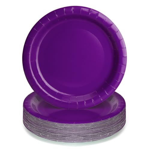 PARTY GO Platos de fiesta de color morado oscuro de 9 pulgadas, 50 unidades, para cumpleaños infantiles, niños y niñas, accesorios decorativos de papel
