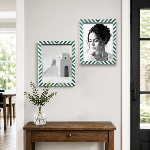 Image of Handicrafts Home Mint 8x10 Picture Frame Set of 2, Vintage Photo Frames for Wall or Tabletop Display, Family Wall Decor, Gallery Wall Frame Set, Wall Display-Resin Inlay.Candy Cane Collection.