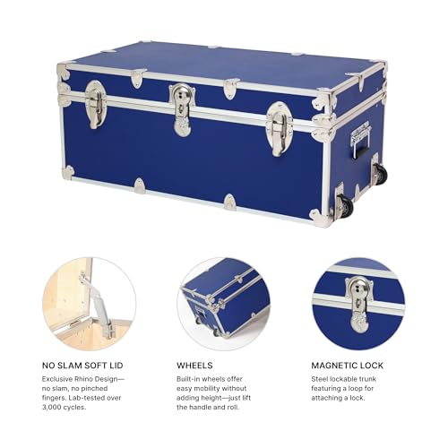 Image of Rhino Trunk & Case Large Essential Trunk With Wheels 32 inchx18 inchx14 inch, 1000+ lbs Capacity - Many Colors. Strong, USA Made Summer Camp Footlocker, and Secure College Dorm Storage Chest